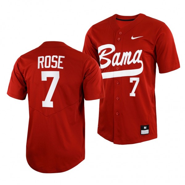Alabama Crimson Tide Caden Rose 2022 College Baseball Full-Button Crimson #7 Jersey