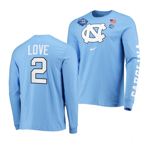 2022 March Madness Final Four North Carolina Tar Heels Caleb Love Long Sleeve T-Shirt - Blue