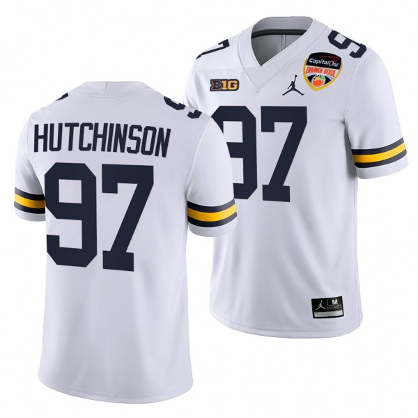 Aidan Hutchinson Michigan Wolverines 2021 Orange Bowl White College Football Playoff 97 Jersey Men